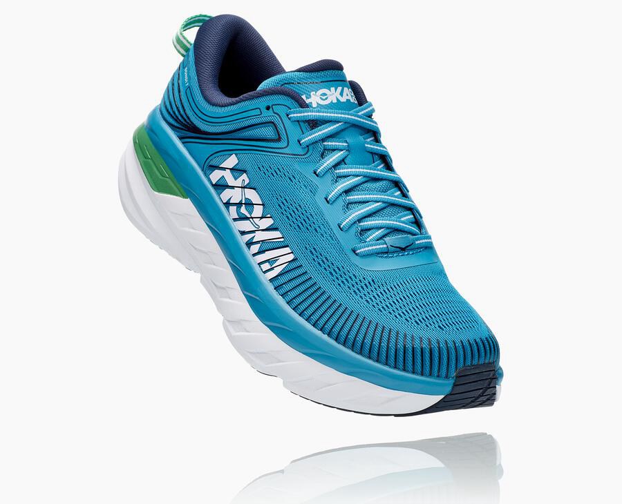 Hoka One One Mens Running Shoes - Bondi 7 - Blue/White - XQPC71650